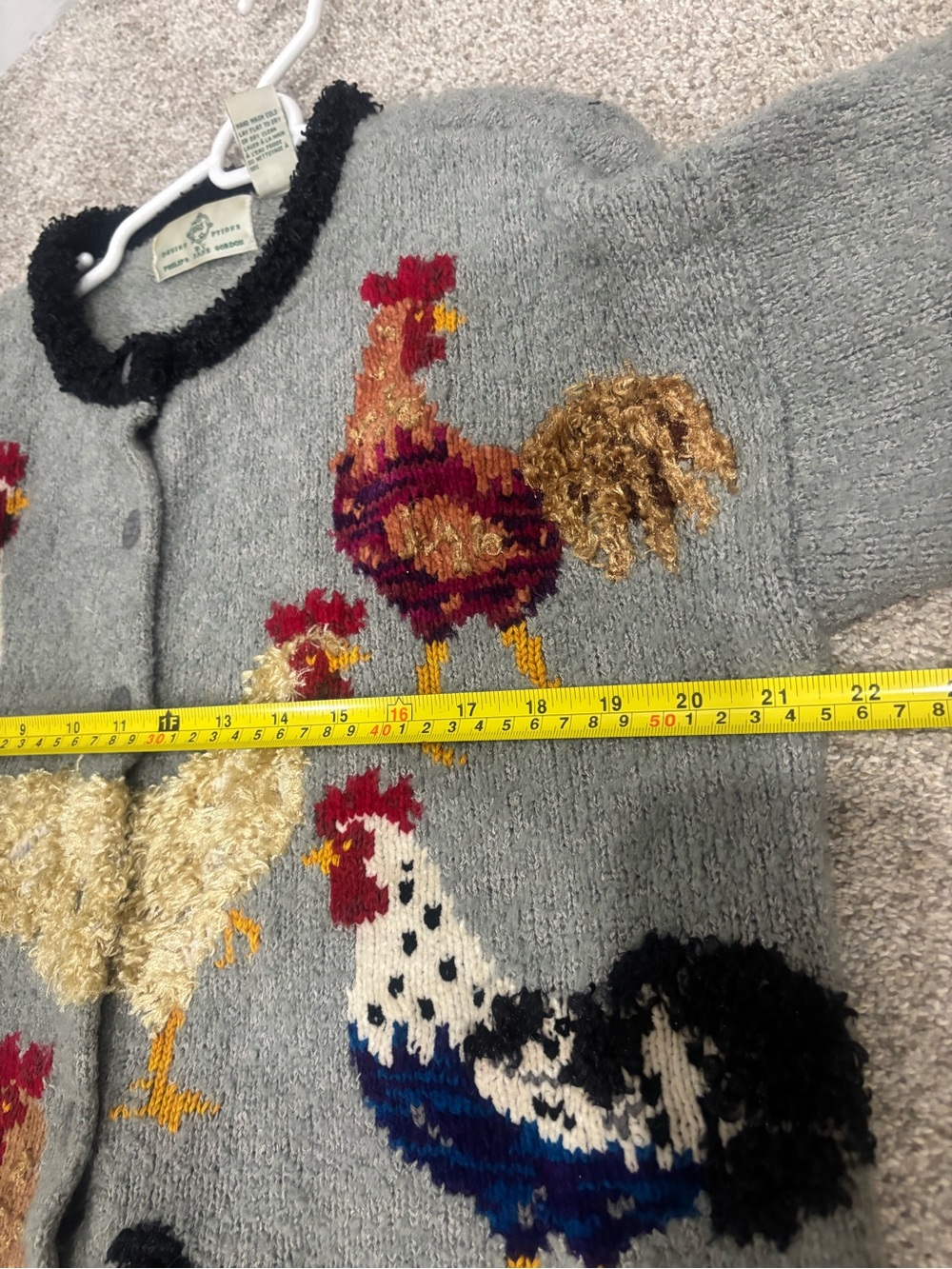 Vintage Design Options Philip Jane Gordon Cardigan Farmcore Rooster Chicken L - Picture 3 of 10